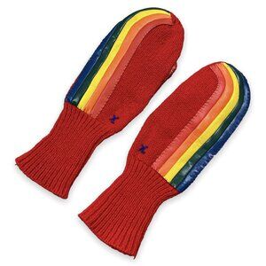 Vtg 70s 80s Can Raalte Retro Youth Red Rainbow Stripe Mittens Gloves One Size